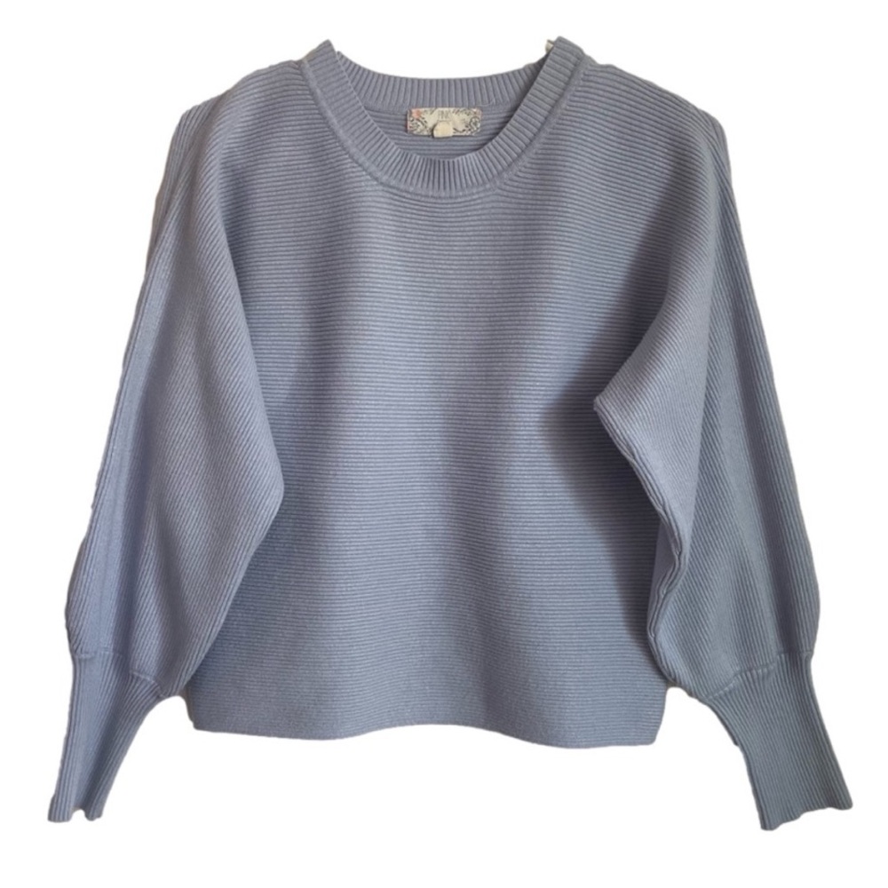 Cropped Ribbed Batwing Sweater Powder Baby Blue XS